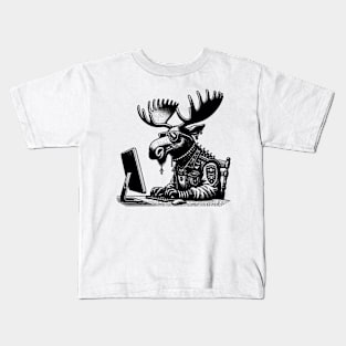 Punk Rock Goth Moose on Computer Vintage Style Kids T-Shirt